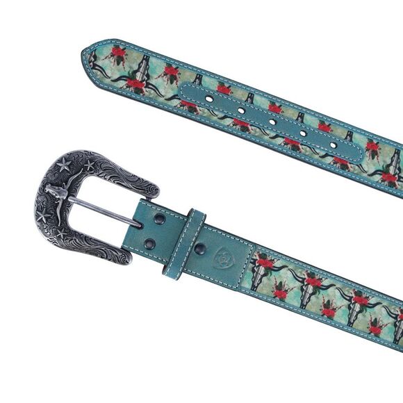 Ariat Women's Longhorn Floral Print Western Belt - Picture 2 of 4